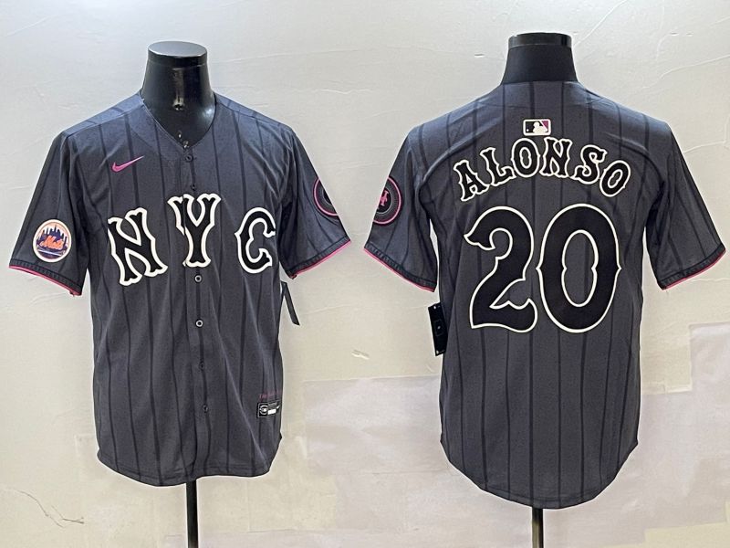 Men New York Mets #20 Alonso Black City Edition 2025 Nike MLB Jersey style 2->new york mets->MLB Jersey